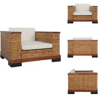 vidaXL Fauteuil - Fauteuils - Armstoel - Armstoelen - Fauteuil met kussens natuurlijk rattan bruin