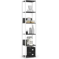 Akord Open Boekenkast, Ladderkast, Loft Design / Metalen Vakkenkast met 6 Planken / Opbergplank / Boekenrek Opslagrek / Wit - Grafietgrijs / 40 x 192 x 32 cm