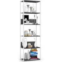 Akord Open Boekenkast, Ladderkast, Loft Design / Metalen Vakkenkast met 6 Planken / Opbergplank / Boekenrek Opslagrek / Wit - Grafietgrijs / 60 x 192 x 32 cm