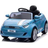 Sun baby Fiat 500 elektrische kinderauto van 3 jaar, motorvermogen 2x30W, stuur met geluid, veiligheidsgordels (Blauwe)