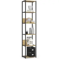 Akord Open Boekenkast, Ladderkast, Industrieel Design / Vakkenkast met 6 Planken / Opbergplank / Boekenrek Opslagrek / Zwart - Artisan Eik / 40 x 192 x 32 cm