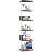 Akord Open Boekenkast, Ladderkast, Loft Design / Metalen Vakkenkast met 6 Planken / Opbergplank / Boekenrek Opslagrek / Wit - Grafietgrijs / 50 x 192 x 32 cm