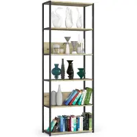 Akord Open Boekenkast, Ladderkast, Industrieel Design / Vakkenkast met 6 Planken / Opbergplank / Boekenrek Opslagrek / Zwart - Artisan Eik / 70 x 192 x 32 cm