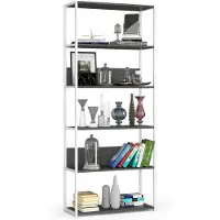 Akord Open Boekenkast, Ladderkast, Loft Design / Metalen Vakkenkast met 6 Planken / Opbergplank / Boekenrek Opslagrek / Wit - Grafietgrijs / 80 x 192 x 32 cm