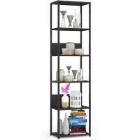 Akord Open Boekenkast, Ladderkast, Industrieel Design / Vakkenkast met 6 Planken / Opbergplank / Boekenrek Opslagrek / Zwart / 50 x 192 x 32 cm