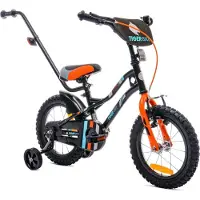 Sun baby Tiger Bike Kinderfiets voor jongens 14 inch Oranje, leeftijd 3 tot 5 jaar, met zijwieltjes, duwstang, handrem
