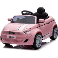 Sun baby Fiat 500 elektrische kinderauto van 3 jaar, motorvermogen 2x30W, stuur met geluid, veiligheidsgordels (Roze)