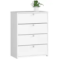 NORE Witte Schoenkast 4 Uitklapdeuren – Klassiek Design, 60 cm Brede Opslag voor 12 Paar Schoenen – Zelfmontage Laminaat Meubel met Mat Afwerking