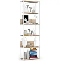 Akord Open Boekenkast, Ladderkast, Loft Design / Metalen Vakkenkast met 6 Planken / Opbergplank / Boekenrek Opslagrek / Wit - Sonoma Eik / 60 x 192 x 32 cm
