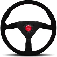 Momo Montecarlo Alcantara Steering Wheel 350 mm - Black/Red Stitch/Black Spokes