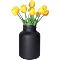 Countryfield Kunstbloemen bos Tulp Tulipa - 7x - 44 cm - geel/fuchsia - Real Touch - kunst zijdebloemen