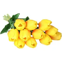 Countryfield Kunstbloemen bosje Tulp Tulipa - 5x - 44 cm - geel - Real Touch - kunst zijdebloemen