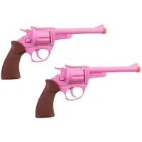 Funny fashion Cowboy pistool - 2x - roze - 19 cm - 8 shots - speelgoed geweer - plaffertjes - plaffertjespistool - Western verkleedaccessoires