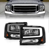Anzo 99-04 Ford F250/F350/F450/Excursion (excl. 99) Crystal Headlights - w/ Light Bar Black Housing - 111549