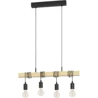 Eglo 32916 Townshend Hanglamp Staal Zwart/ Hout Bruin - 4 x E27