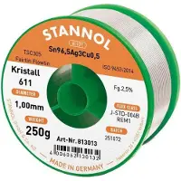 Stannol Kristall 611 Fairtin Soldeertin, loodvrij Loodvrij Sn96,5Ag3Cu0,5 REM1 250 g 1 mm