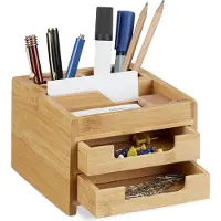 Relaxdays Pennenbakje bamboe - bureau organizer - bureaustandaard met lades klein - hout