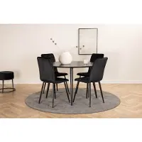 Ebuy24 DippØ115BLBL eethoek eetkamertafel zwart en 4 Windu Lyx eetkamerstal velours zwart.