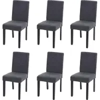 Mendler Set van 6 eetkamerstoelen Keukenstoel Littau ~ textiel, antracietgrijs, donkere poten