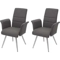MCW Set van 2 eetkamerstoelen -G55, keukenstoel Stoel met armleuningen, stof/textiel geborsteld roestvrij staal ~ grijsbruin