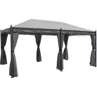 Mendler Pergola Cadiz, paviljoen, stevig 7cm frame 5x3m ~ grijs met zijwand + muggengaas