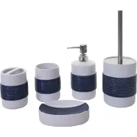 MCW 5-delige badkamerset -C73, WC-set badkameraccessoires, keramiek ~ blauw/wit