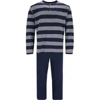 Hajo Blauw grijs gestreepte heren pyjama - Blauw - Maat - 60