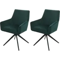 MCW Set van 2 eetkamerstoelen -L91, keukenstoel draaibare armleuning auto positie stof MVG ~ groen