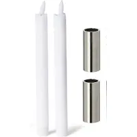 Novaliv Stokkaarshouder magnetisch metaal zilver 2,5x5cm met premium LED-stokkaars echte was vlamloos op batterijen woondecoratie vintage kersttafeldecoratie scandinavisch chique kaarsenhouder