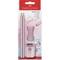 Faber-Castell potloodset - Sparkle Cosmic - metallic roze - 2x grafiet potloden, 1x gum, 1x slijper - FC-118298