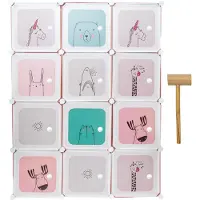 Intirilife garderobekast DIY wasbord plank met 12 deuren voor kinderen in roze - opbergkast plank kubus met 2 kledingstangen kan afzonderlijk worden gemonteerd