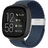 Strap-it Smartwatch bandje - Verstelbaar gevlochten nylon bandje - geschikt voor Fitbit Versa 3 / Fitbit Sense - donkerblauw