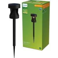Philips Avery sokkellamp met spies - Solar buitenlamp - Warm wit licht; 2700K - Zwart - Zonne-energie - tuinpadverlichting