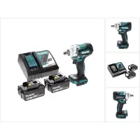 Makita Boormachine + slagboor, DTW 300 RG Accu-slagmoersleutel 18 V 330 Nm 1/2" Borstelloos + 2x accu 6.0 Ah + lader (Oplaadbare batterij)