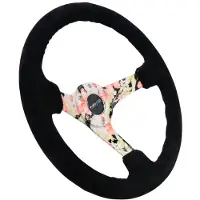 Nrg Reinforced Steering Wheel (350mm / 3in. Deep) Blk Suede Floral Dipped w/ Blk Baseball Stitch