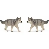 Papo Speelgoed Grijze wolf - Set van 3x stuks - figuur - 12 cm - kunststof - speeldieren - dieren - speelfiguren