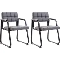 CLP Canada B Set van 2 eetkamerstoelen - met armleuning - Zwart Frame - Kunstleer - grijs