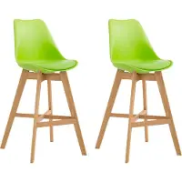 CLP Set van 2 barkrukken Cannes, kunststof met rugleuning en voetsteun | Kleur: groen, frame: naturel