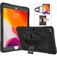 Eforyou voor iPad 10.2 (2019 / 2020 / 2021) handstrap hoes armor case met nekkoord / schouderriem - Zwart