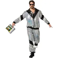 TecTake dressforfun - herenkostuum retro 80er 90er jaren disco joggingpak - zilver, XL - Verkleedkleding carnaval - Halloween - Verkleden - Feestkleding - Carnavalskleding - Feest - Partykleding