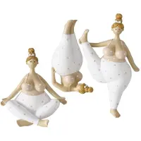Boltze - Beeld - Sculptuur - Set van 3 - Yoga Beeldjes – "The Ladies" - Vrolijke Polyresin Sculpturen (14x9x22 cm)
