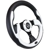 Nrg Reinforced Steering Wheel (320mm) Blk w/White Trim & 4mm 3-Spoke