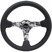 Nrg Reinforced Steering Wheel (350mm / 3in. Deep) Blk Leather w/Hydrodipped Digi-Camo Spokes