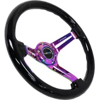 Nrg Reinforced Steering Wheel (350mm / 3in. Deep) Blk Wood w/Blk Matte Spoke/Neochrome Center Mark
