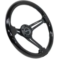 Nrg Reinforced Steering Wheel (350mm / 3in. Deep) Blk Wood w/Blk Matte Spoke/Black Center Mark
