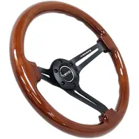 Nrg Reinforced Steering Wheel (350mm / 3in. Deep) Brown Wood w/Blk Matte Spoke/Black Center Mark