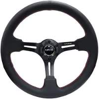 Nrg Reinforced Steering Wheel (350mm / 3in. Deep) Black Leather/Red Stitch & Blk 3-Spoke w/Slits