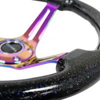 Nrg Reinforced Steering Wheel (350mm / 3in. Deep) Blk Multi Color Flake w/ Neochrome Center Mark