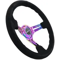 Nrg Reinforced Steering Wheel (350mm / 3in. Deep) Blk Suede/Blk Stitch w/Neochrome Slits