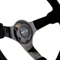 Nrg Reinforced Steering Wheel (350mm / 3in. Deep) Blk Suede w/Red BBall Stitch & Black 3-Spoke